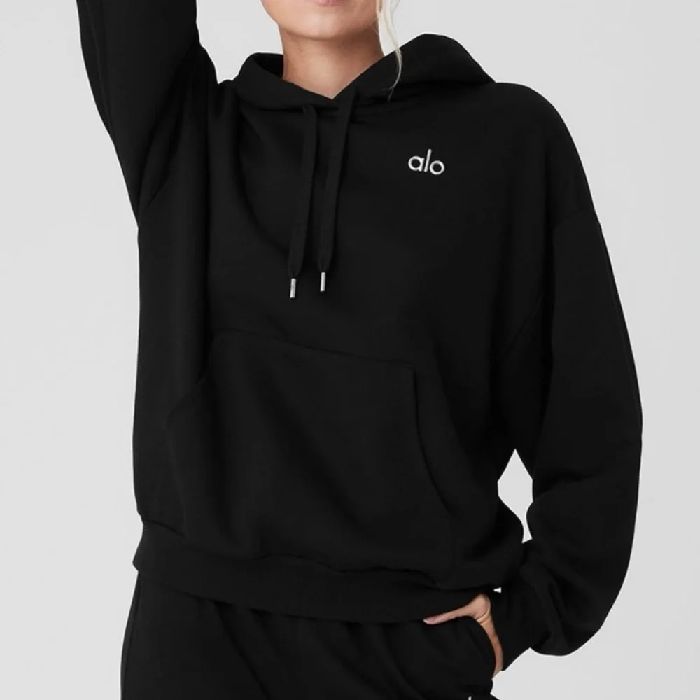 ALO Black Accolade Hoodie Sweatshirt Medium - Picture 2 of 7